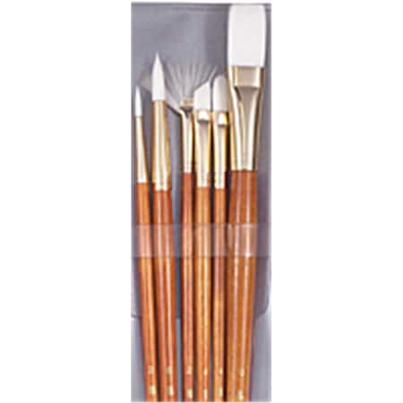 Princeton Artist Brush Co Princeton Brush  Real Value Long Handle Set, Synthetic White Taklon - Set Of 6 9156