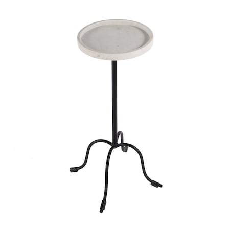 Homeroots 25" White and Black Marble and Iron Round Pedestal End Table 634884