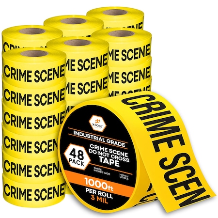 Xpose Safety Crime Scene Do Not Cross Tape Roll, 3 Mil, 3 Inch Wide x 1000 Feet, Yellow w/Black Letters, 48PK PCST-3M-48-X