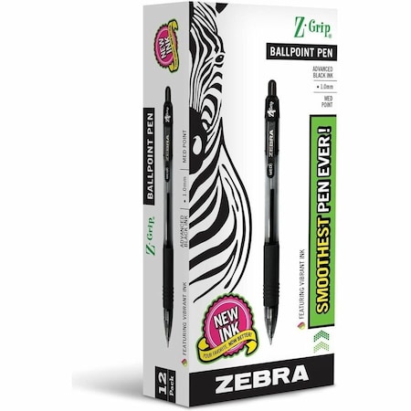 Zebra Pen Retractable Ballpoint Pen, Medium 1.0 mm, Black PK12 22210