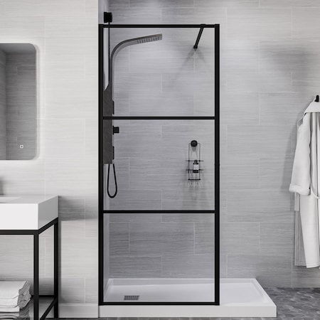 Anzzi 34 in. x 78 in. Fixed Frameless Shower Door in Matte Black with Tsunami Guard Tempered Clear Glass SD-AZFL06002MB