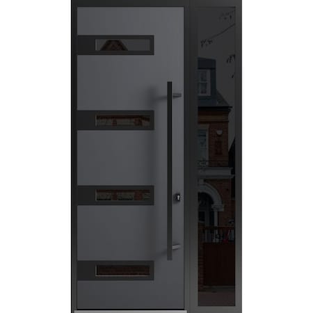Vdomdoors Front Exterior Prehung Steel Door Ronex0131 Grey 96 Sidelight Exterior Window Sidelite Entry Metal RONEX0131EXD-GRE-W36+16xH96-LH-I