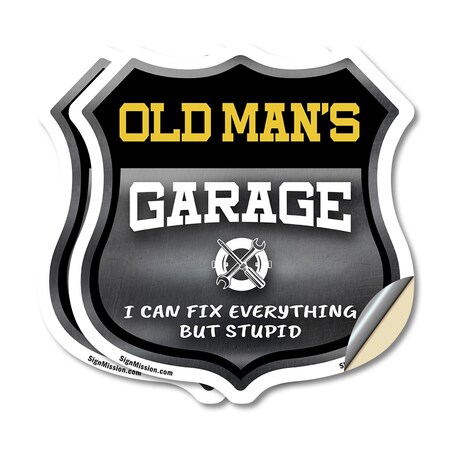 Signmission Old Man's Garage I Can Fix Everything But Stupid, 4 inch X 4 inch, Vinyl Decal, 2PK SHI-D-2PACK-4-490-OLD MAN