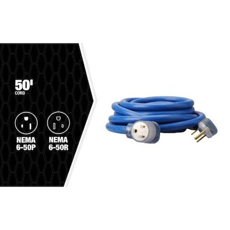 Southwire Welding Extension Cord, 8/3 Stw Nema 6-50 Cordset - 50 Feet - Blue 19228806