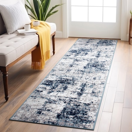 World Rug Gallery Distressed Abstract Runner Rug 2 ft 7 in x 8 ft Blue 910BLUE27X8