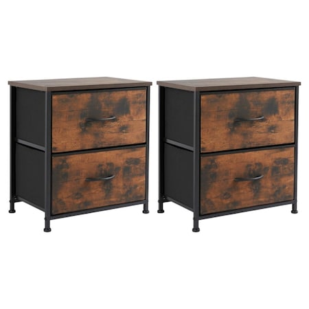 Homeroots Set Of Two 12" Black And Brown Fabric Metal And Wood Two Drawer Dresser, 2PK 635726