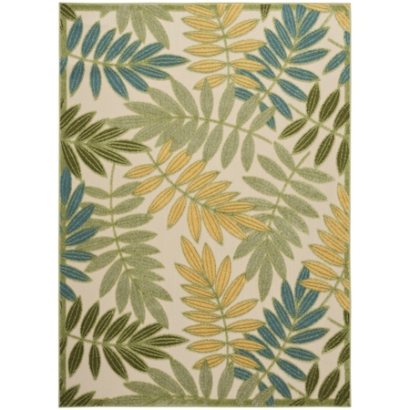 Homeroots 4' X 6' Green Ivory Blue And Yellow Palm Leaf Indoor Outdoor Area Rug 548149