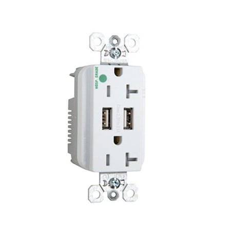 Legrand USBReceptacle, 20A, White, Thermoplastic TR8300HUSBW