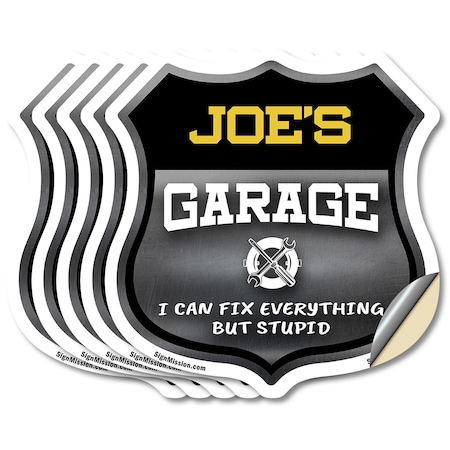 Signmission Joe's Garage I Can Fix Everything But Stupid, 4 inch X 4 inch, Vinyl Decal, 5PK SHI-D-5PACK-4-490-JOE