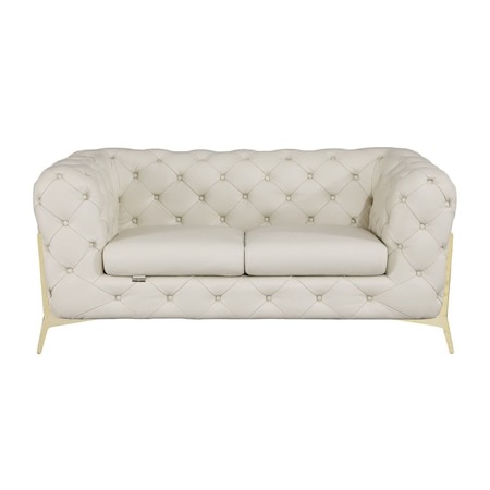 Homeroots 69in Cream and Gold Italian Leather Loveseat 720511