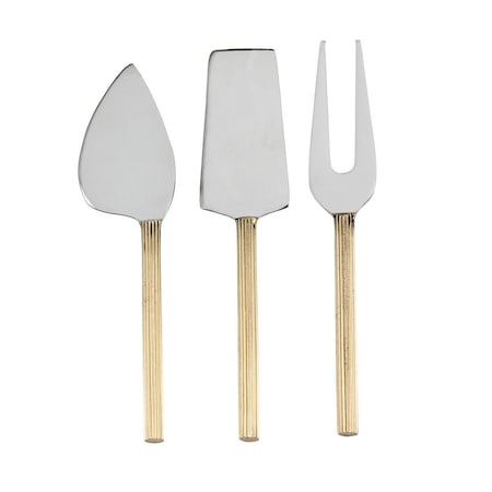 Abbott Collections 4.5 in. Rib Handle Cheese Tools, Goldplated - Set of 3 AB-36-GEAR-CHEESE
