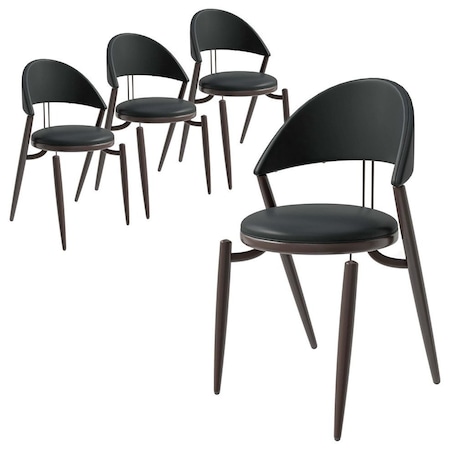 Leisuremod Venice Collection Modern Dining Chair In Black in Black, 4PK VC49BL4