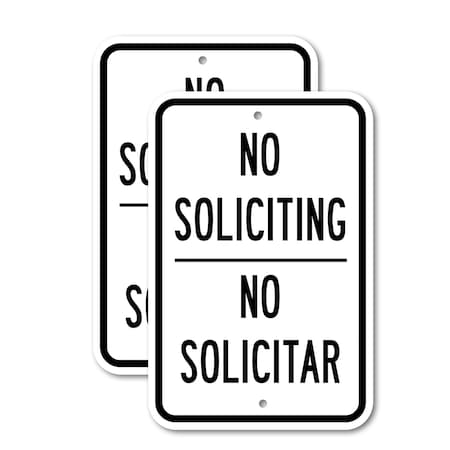 Signmission No Soliciting / No Solicitar, 12'' X 18'' 2 Signs, Heavy Gauge Aluminum, 2PK A-1218-2PACK-2765
