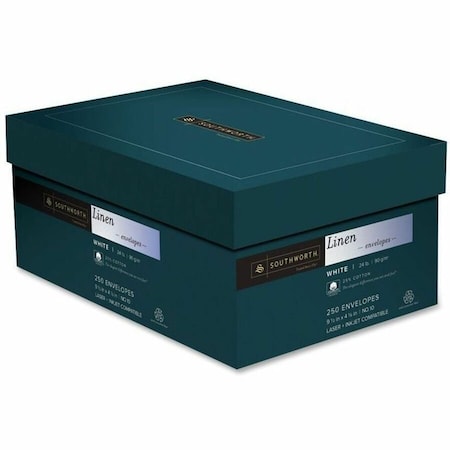 Southworth Co Southworth J554-10 Credentials Collection Fine Linen No 10 Envelope- V-Flap- White- 250/Box J554-10