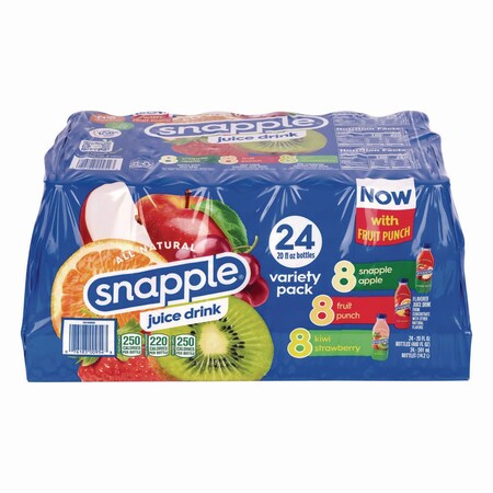 Snapple All Natural Juice Drink, Fruit Punch, Kiwi Strawberry, Mango Madness, 20 oz Bottle, PK24, 24PK 26001