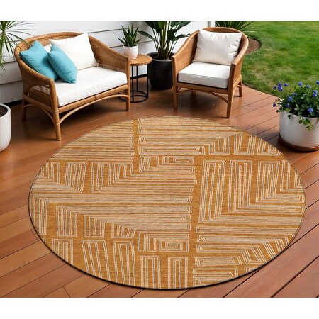 Homeroots 8' Copper And Ivory Round Geometric Washable Indoor Outdoor Area Rug 600854