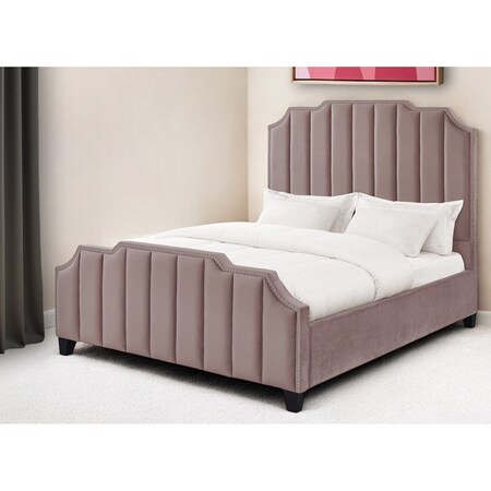 Homeroots Pink Solid Wood Queen Tufted Upholstered Velvet Bed with Nailhead Trim 544924