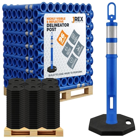 Jrex Safety 42 in Ring Loop Blue Traffic Delineator Post with 13 LB PVC Base, Full Pallet 96 DLRB-JR-BLU-42-FP96
