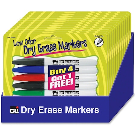 Charles Leonard Pocket Dry Erase Markers, Low Odor, Assorted Colors, PK60 76840ST