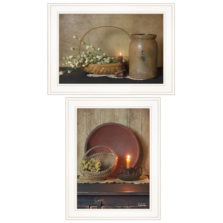 Homeroots Set Of Two Candle Light and Flowers 1 White Framed Print Wall Art, 2PK 407118