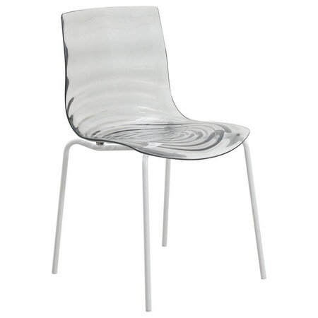 Leisuremod Astor Plastic Dining Chair with White Steel Base Water Ripple Design in Transparent Black ACW-20TBL