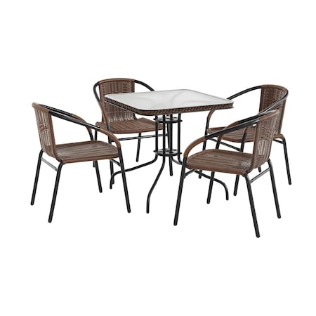 Flash Furniture Square Table Set, Aluminum, Glass, Metal, Plastic, Rattan, Clear TLH-073SQ-037BN4-GG