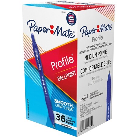 Sanford Paper Mate, PROFILE RETRACTABLE BALLPOINT PEN, BOLD 1 MM, BLUE INK/BARREL, 36PK 2095447