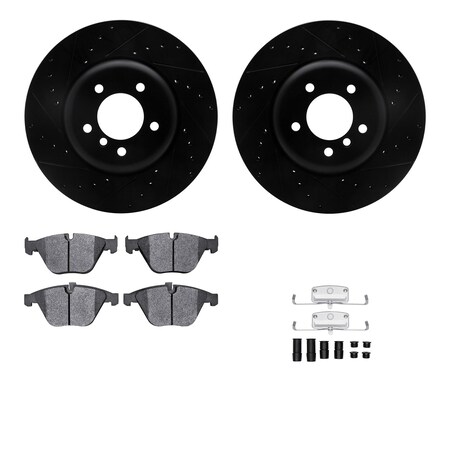 Dynamic Friction Co DFC Rotors-Drilled & Slotted-Black w/ EURO 5000 Ceramic Brake Pads Incl Hdw 8612-31059