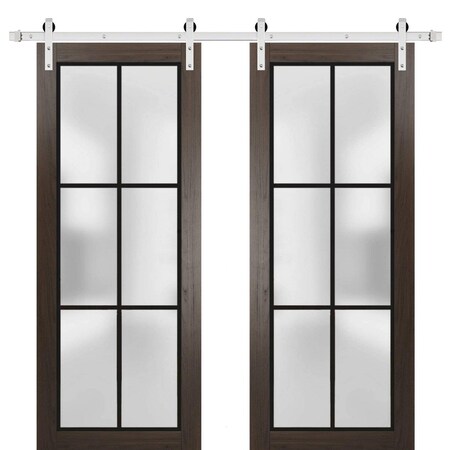 Sartodoors Sturdy Double Barn Door with Frosted Glass Planum 2122 64x84 (2* 32x84) Solid Core Modern Interior PLANUM2122DB-S-CA-64 x 84 (2* 32x84)