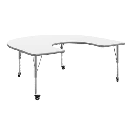 Flash Furniture Commercial Adjustable Height Horseshoe Activity Table with Locking Casters-White XU-A6066-HRSE-WHT-T-P-CAS-GG