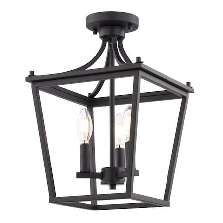 Vaxcel Cottage Grove 11-in Matte Black Traditional Open Cage Lantern Semi-Flush Ceiling Light C0377