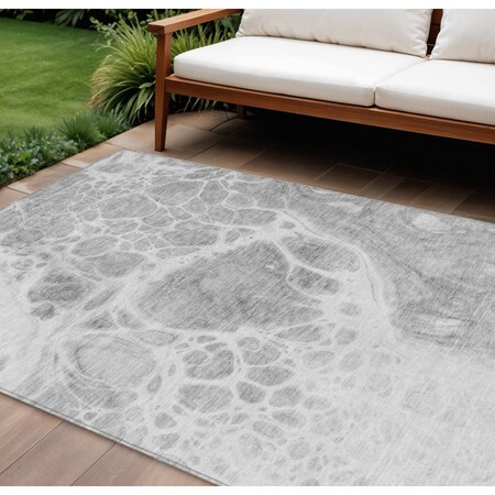 Homeroots 8' X 10' Gray Silver And Ivory Nautical Washable Indoor Outdoor Area Rug 581506