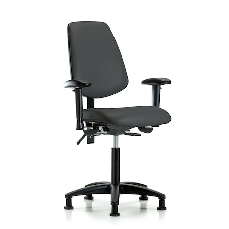 Blue Ridge Ergonomics Medium Bench Chair Adjustable Arms, 22" to 29" Height, Vinyl, Charcoal BR-VMBCH-MB-RG-T0-A1-NF-RG-8605