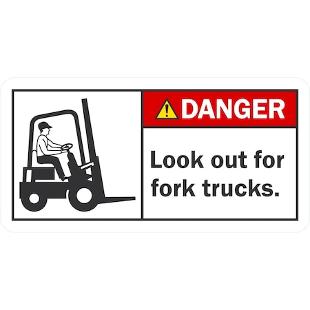 Lyle Look Out For Fork Trucks, 10x5, Non-Reflective, White G-1493-NA_10x5