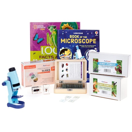 Amscope Kid's Genuine Insect Discoverer Set featuring 60X-120X Portable LED Handheld Microscope, Ultimate In KVB-INST-612-DIS