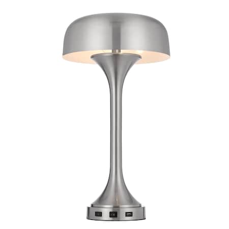 Homeroots 22" Nickel Metal Two Light Usb Table Lamp With Nickel Dome Shade 524740