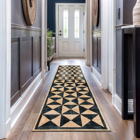 World Rug Gallery Geometric Diamond Washable Non Slip Runner Rug 2 ft x 10 ft Natural WR74NATURAL2X10