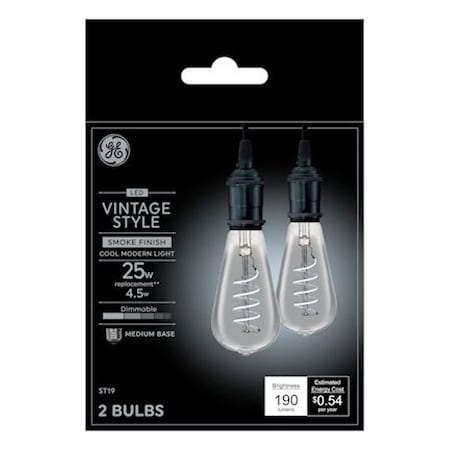 Ge LED Bulb, ST19 Lamp, 25 W Equivalent, E26 Medium Lamp Base, Dimmable, Soft White, PK2 93123799