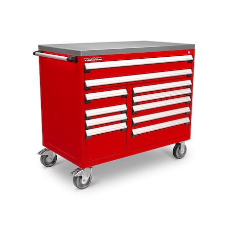 Tekton Rolling Tool Cabinet, 11 Drawer, Red, Steel, 48 in W x 27 in D x 41-1/2 in H OCL43202SST