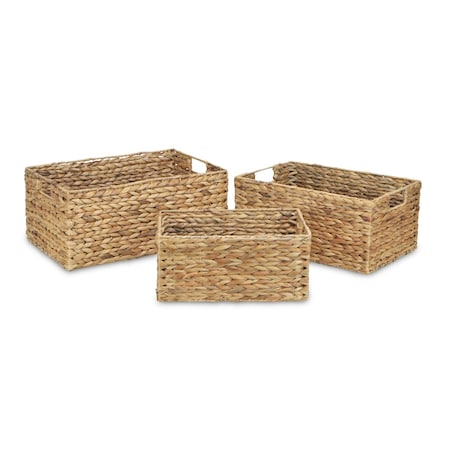 Homeroots Set of Three Braided Water Hyacinth Baskets, 3PK 399665