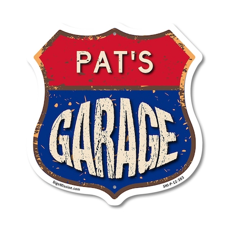Signmission Pat's Garage, 12 Inch X 12 Inch, Plastic Sign SHI-P-12-383-PAT
