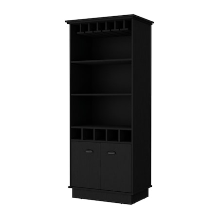 Homeroots 70" Black Wood Bar Cabinet With Two Doors 552297