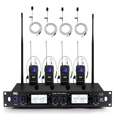 Pyle Wireless Microphone System with 4-Channel Mic Receiver PDWM4803