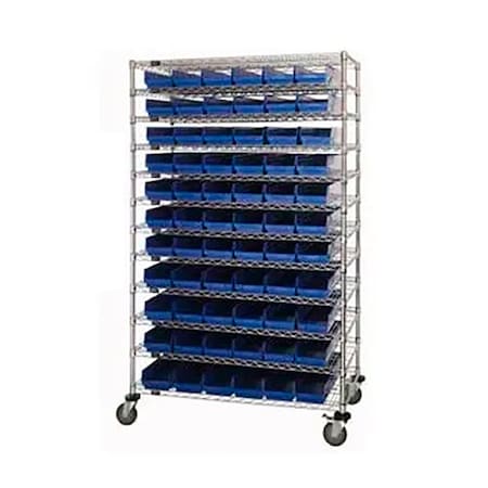 Global Industrial Chrome Wire Shelving with 143 4"H Plastic Shelf Bins Blue, 60x24x74 269046BL