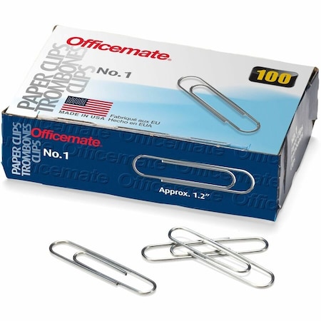 Officemate Paper Clips, No. 1, Silver, Steel, 1000PK 99911