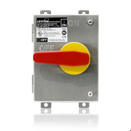 Leviton Disconnect Switch, Nonfusible, 3PST, Single Phase, NEMA 12, 13, 3R, 4X, Indoor/Outdoor MDS3-AX