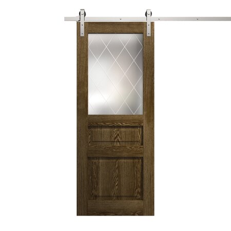 Sartodoors Modern Barn Door 28 x 80 inches, Ego 5011 Marble Oak, 6.6FT Silver Rail Track Heavy Hardware Set , EGO5011BD-S-DMR-28