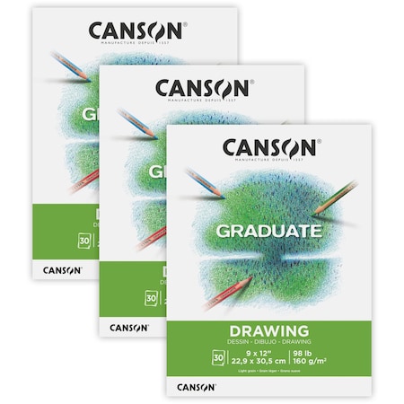 Canson Graduate Drawing Pad, Foldover Binding, 30 Sheet, 9x12 inch, 3PK C525008000