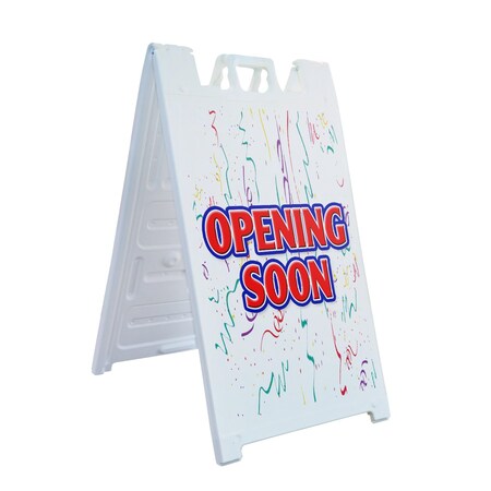 Signmission Opening Soon, A-Frame & 2 Decals Installed, Heavy-Duty Plastic Frame SBHD-D-2436-Opening Soon
