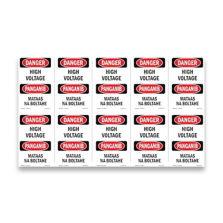 Signmission OSHA Danger Sign, 5" Height, High Voltage Bilingual, DS-D-35-VT-1327-10PK OS-DS-D-35-VT-1327-10PK